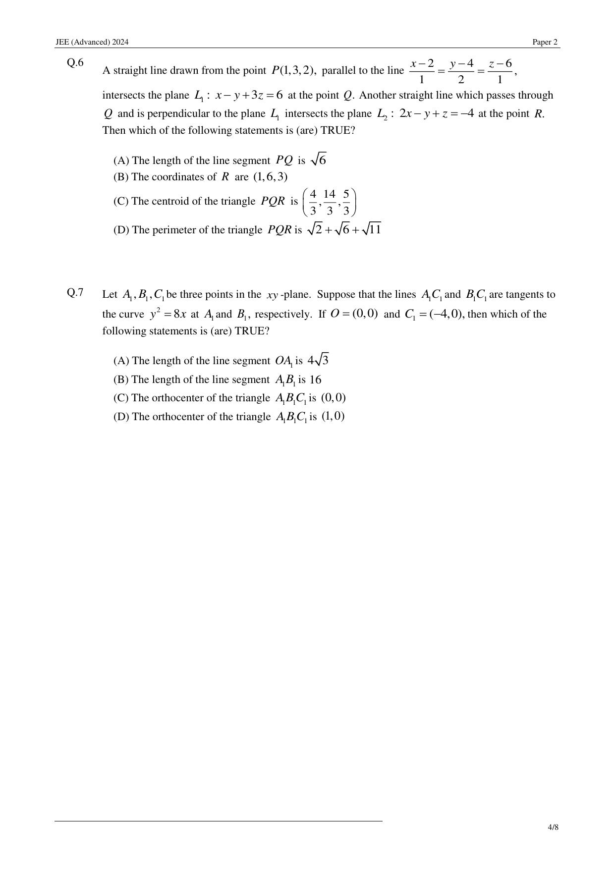 JEE (Advanced) 2024 Paper II - Mathematics Question Paper - Page 4