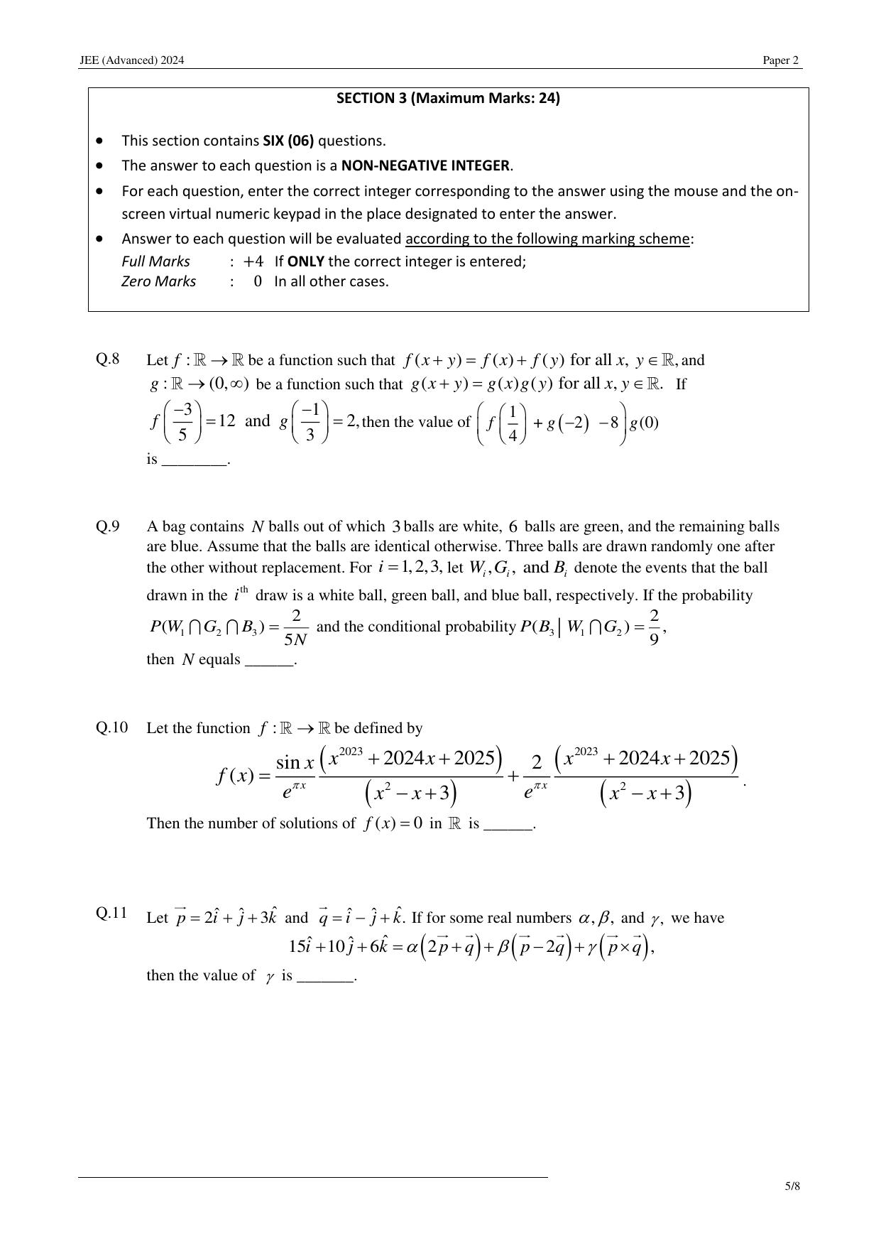 JEE (Advanced) 2024 Paper II - Mathematics Question Paper - Page 5