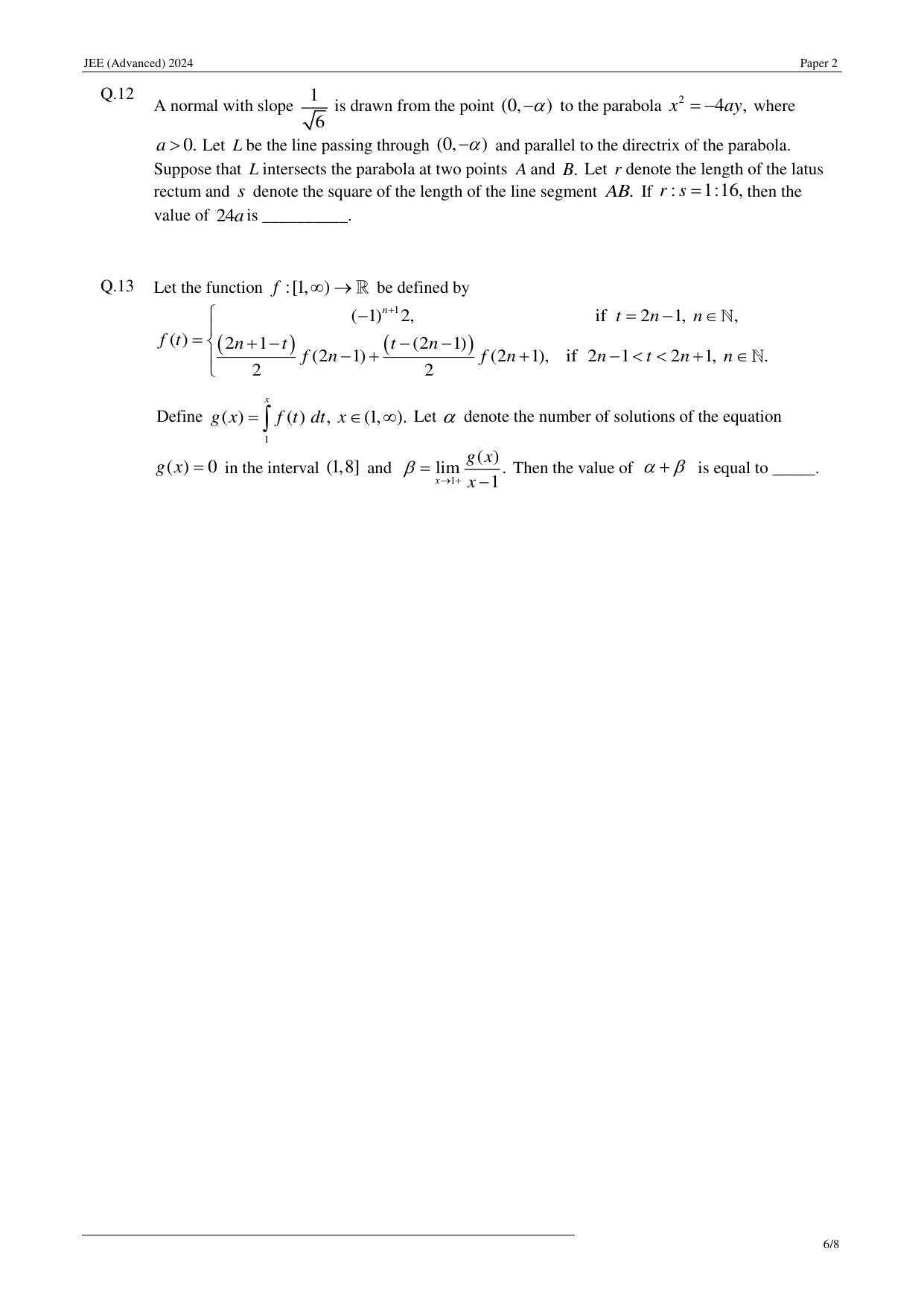 JEE (Advanced) 2024 Paper II - Mathematics Question Paper - Page 6