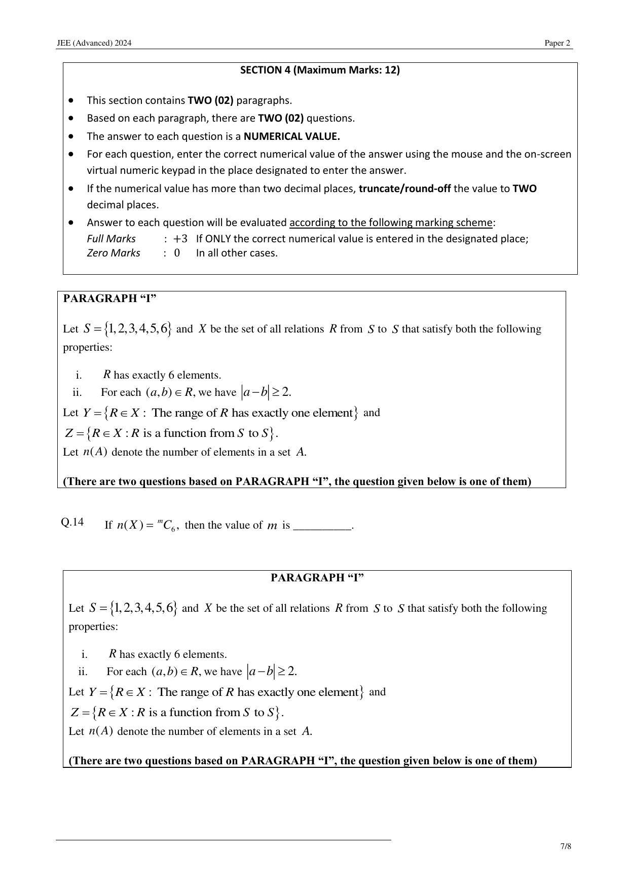 JEE (Advanced) 2024 Paper II - Mathematics Question Paper - Page 7