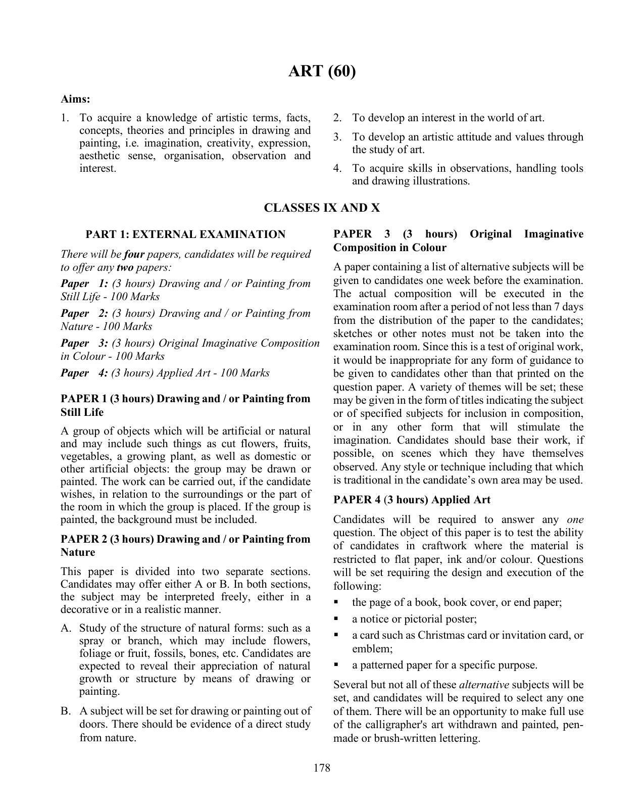 ICSE Arts Syllabus - Page 1
