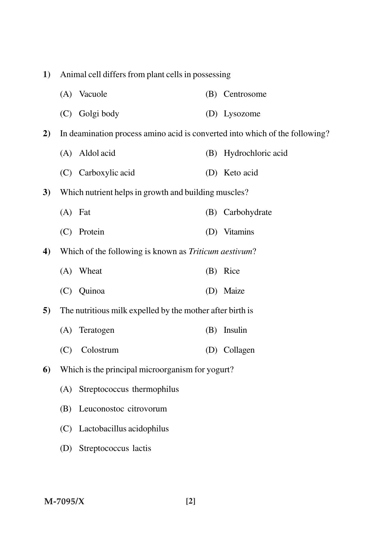Mysore University PG Entrance Exam 2019: Food Science & Nutrition Question Paper - Page 2
