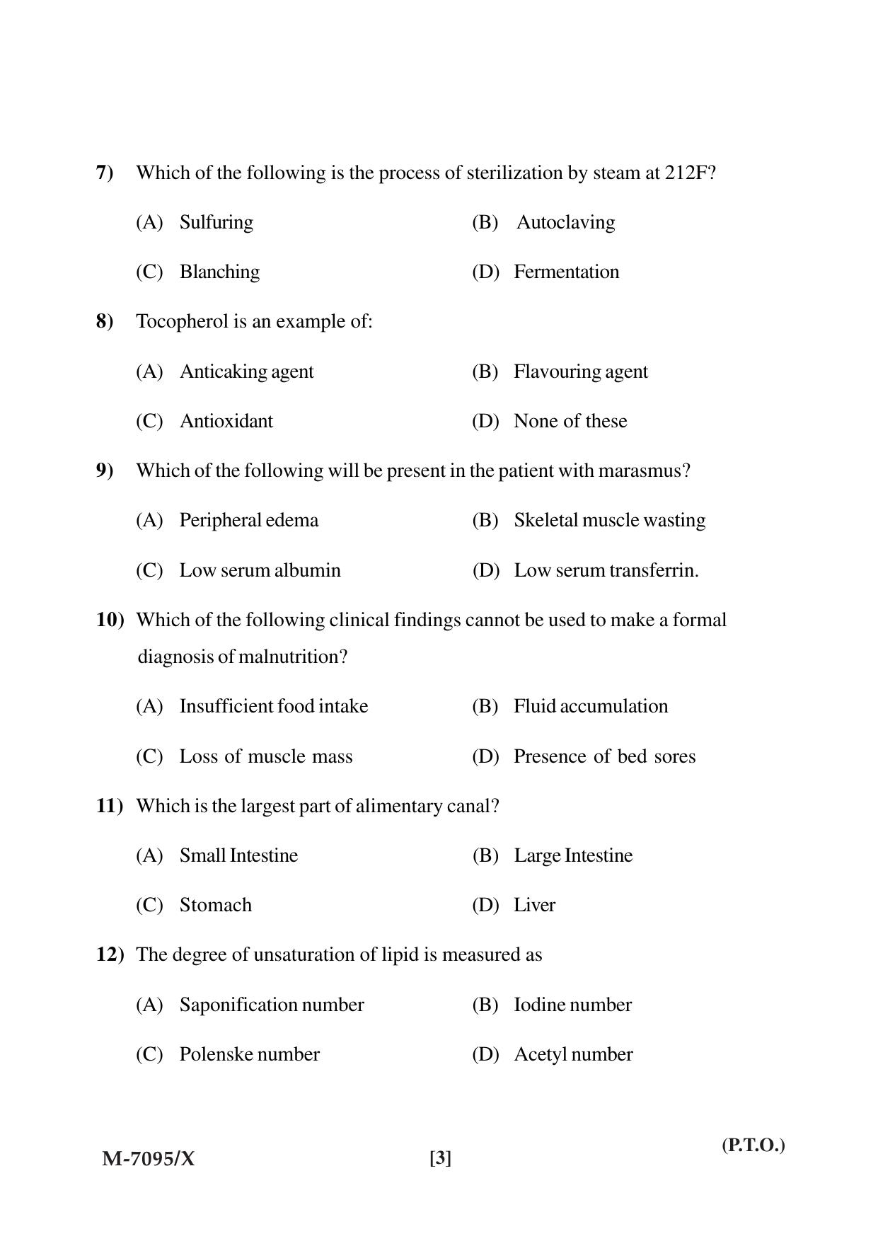 Mysore University PG Entrance Exam 2019: Food Science & Nutrition Question Paper - Page 3
