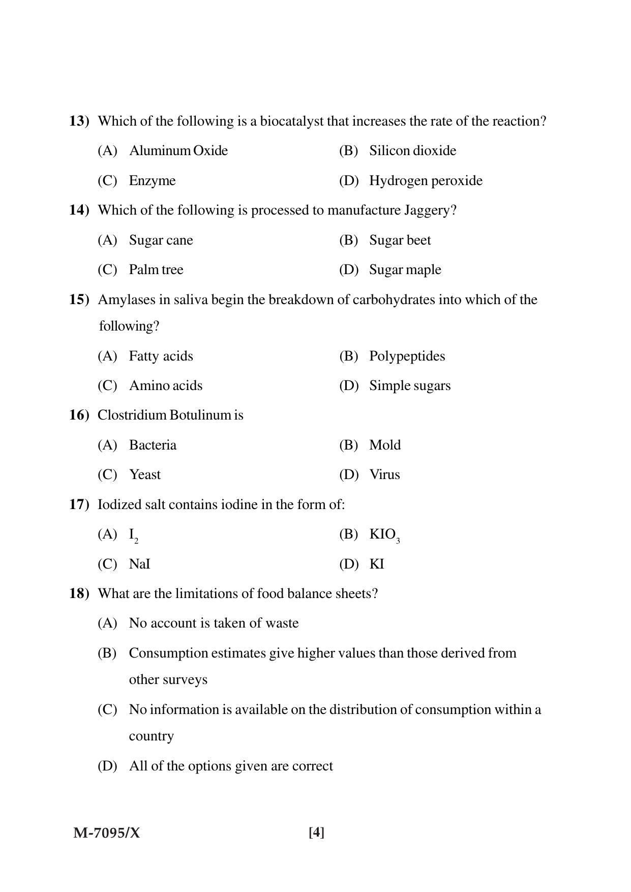 Mysore University PG Entrance Exam 2019: Food Science & Nutrition Question Paper - Page 4