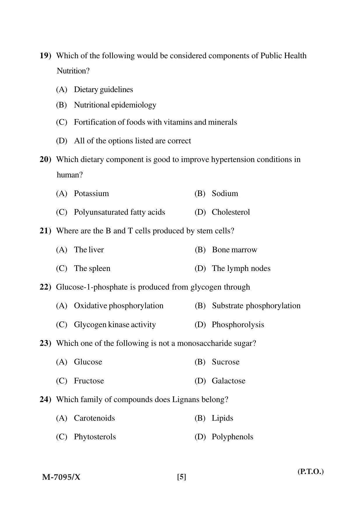Mysore University PG Entrance Exam 2019: Food Science & Nutrition Question Paper - Page 5