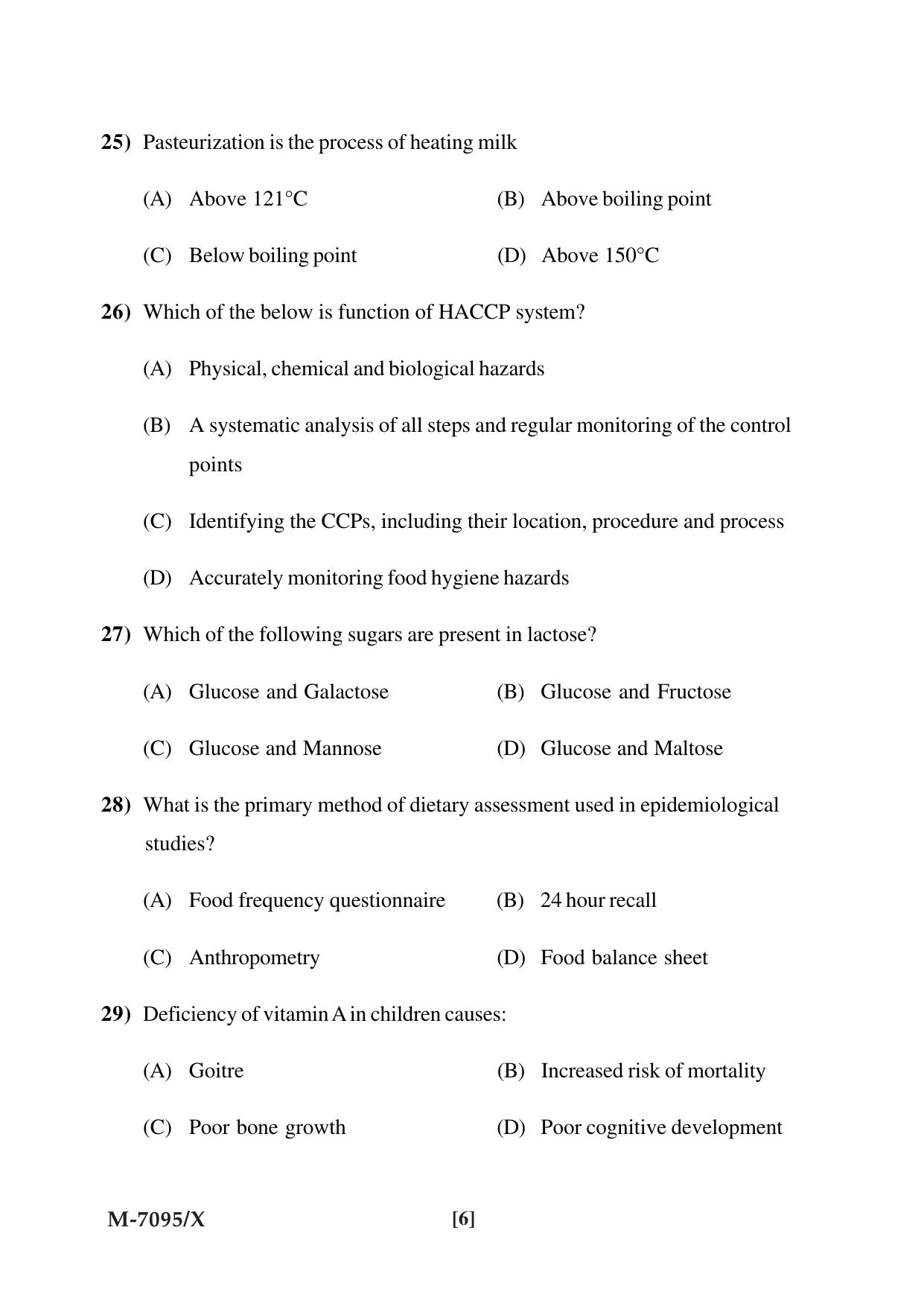 Mysore University PG Entrance Exam 2019: Food Science & Nutrition Question Paper - Page 6