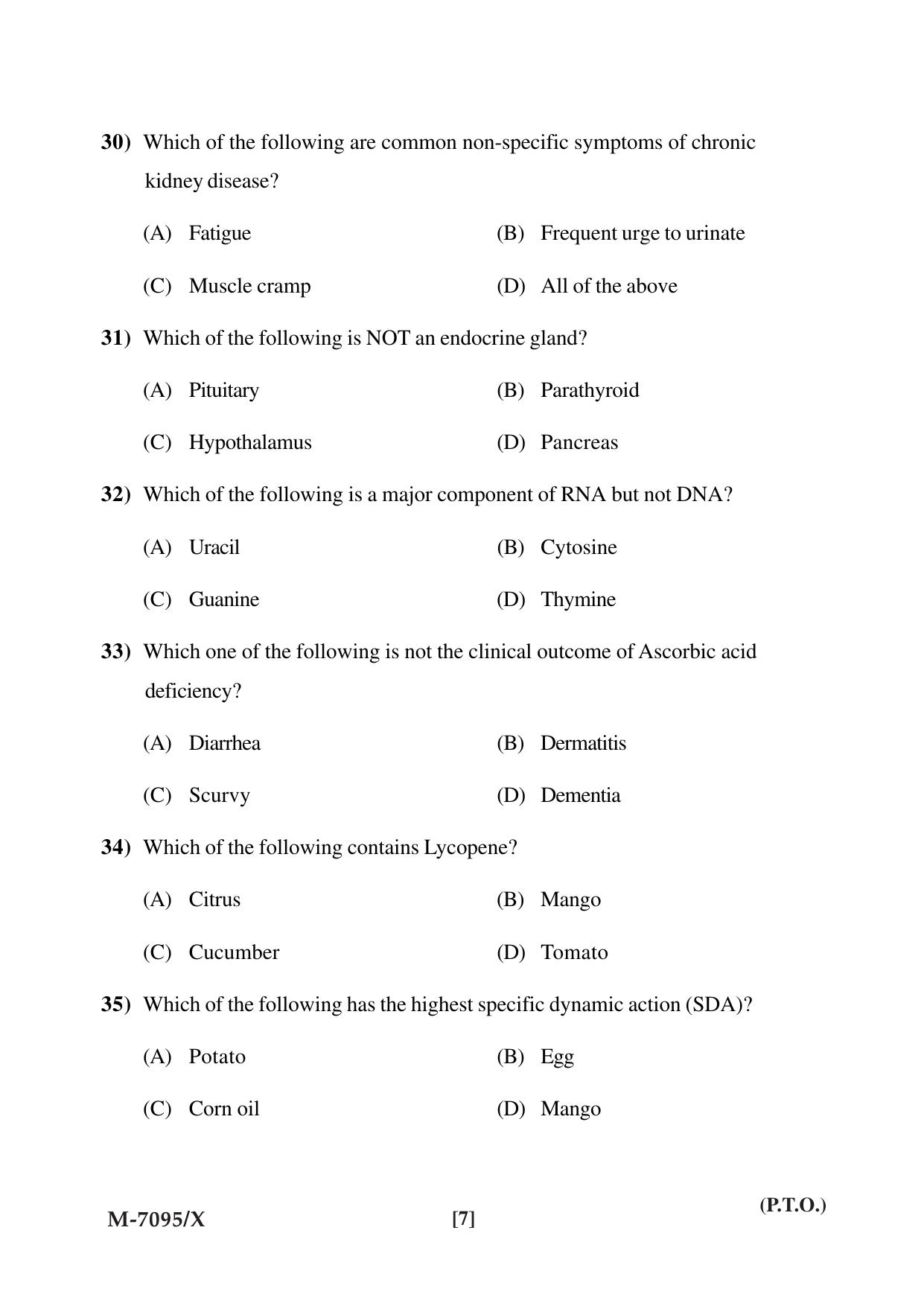 Mysore University PG Entrance Exam 2019: Food Science & Nutrition Question Paper - Page 7