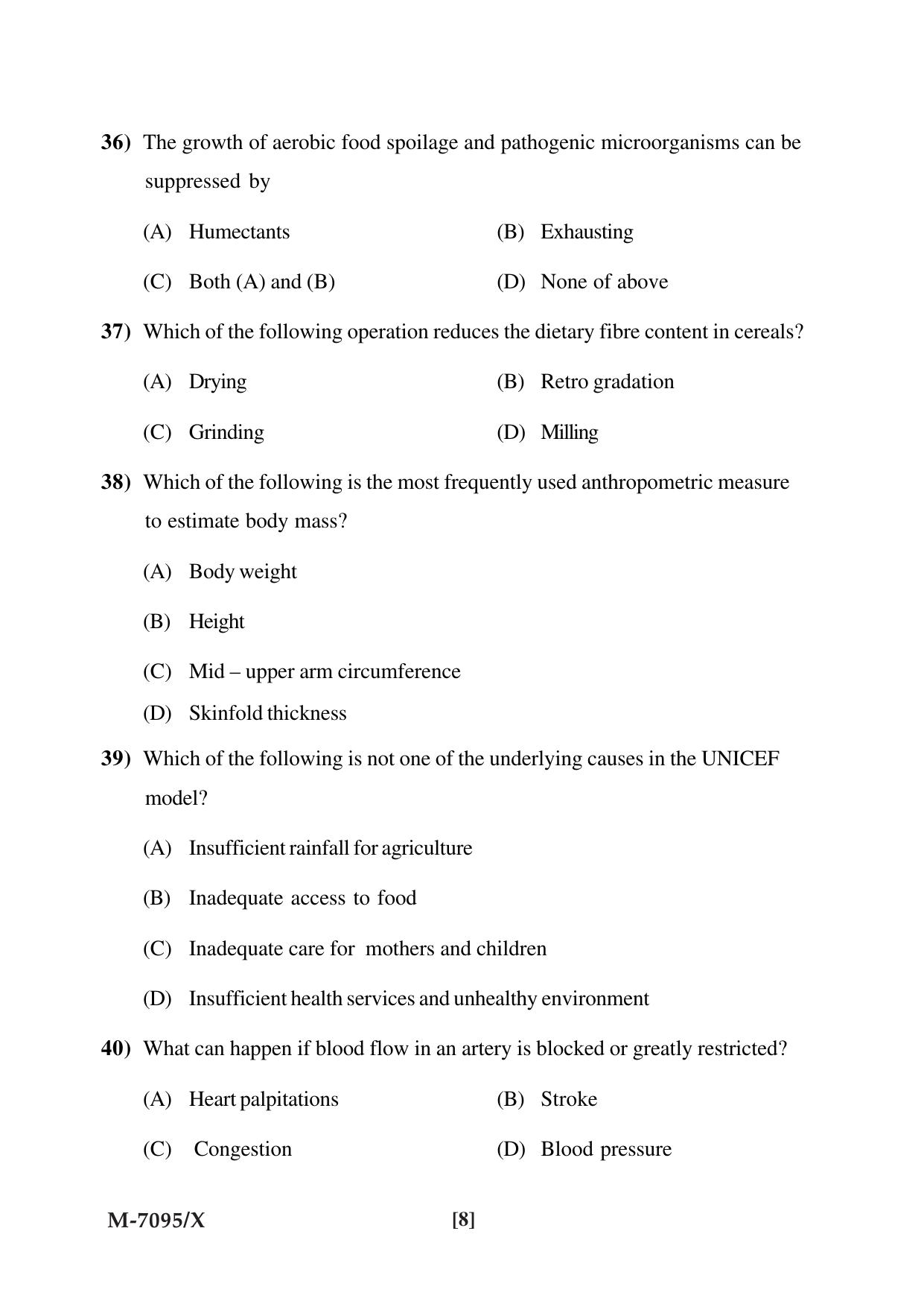 Mysore University PG Entrance Exam 2019: Food Science & Nutrition Question Paper - Page 8