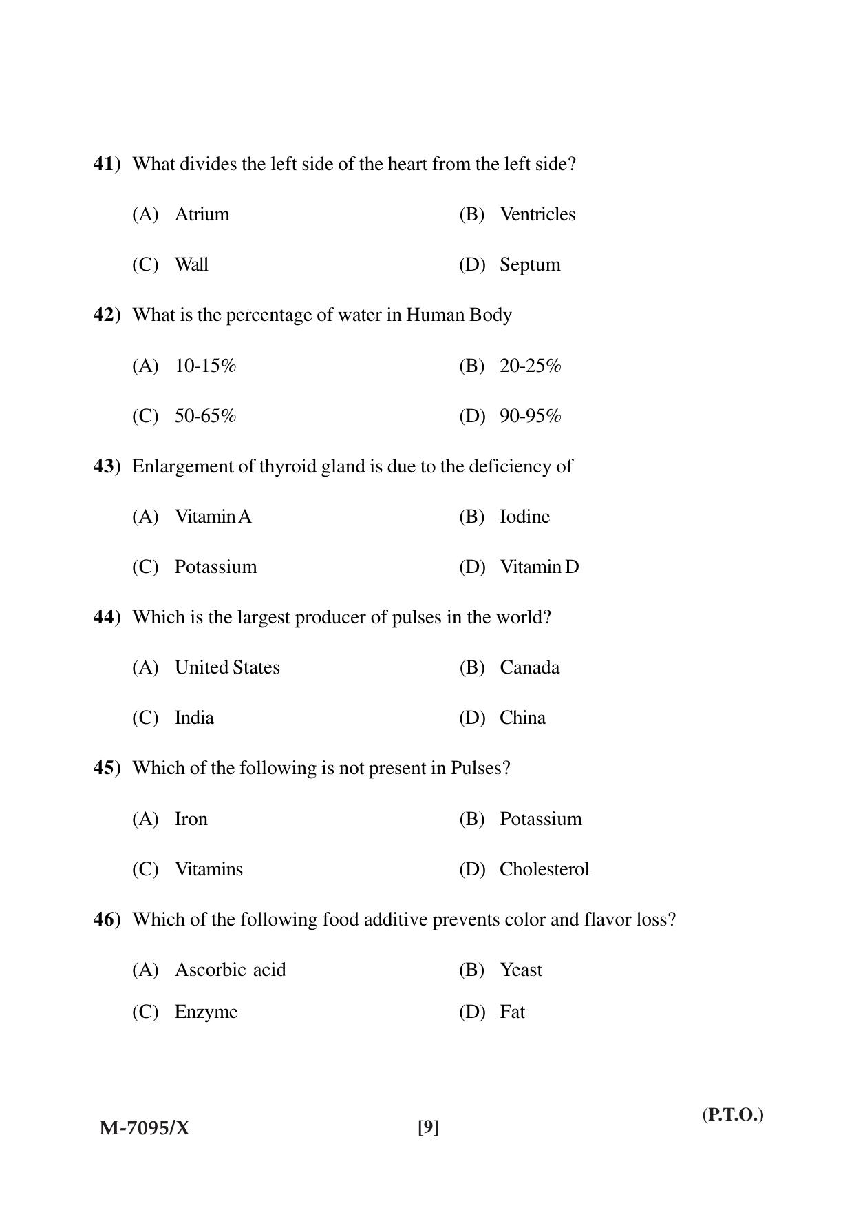 Mysore University PG Entrance Exam 2019: Food Science & Nutrition Question Paper - Page 9