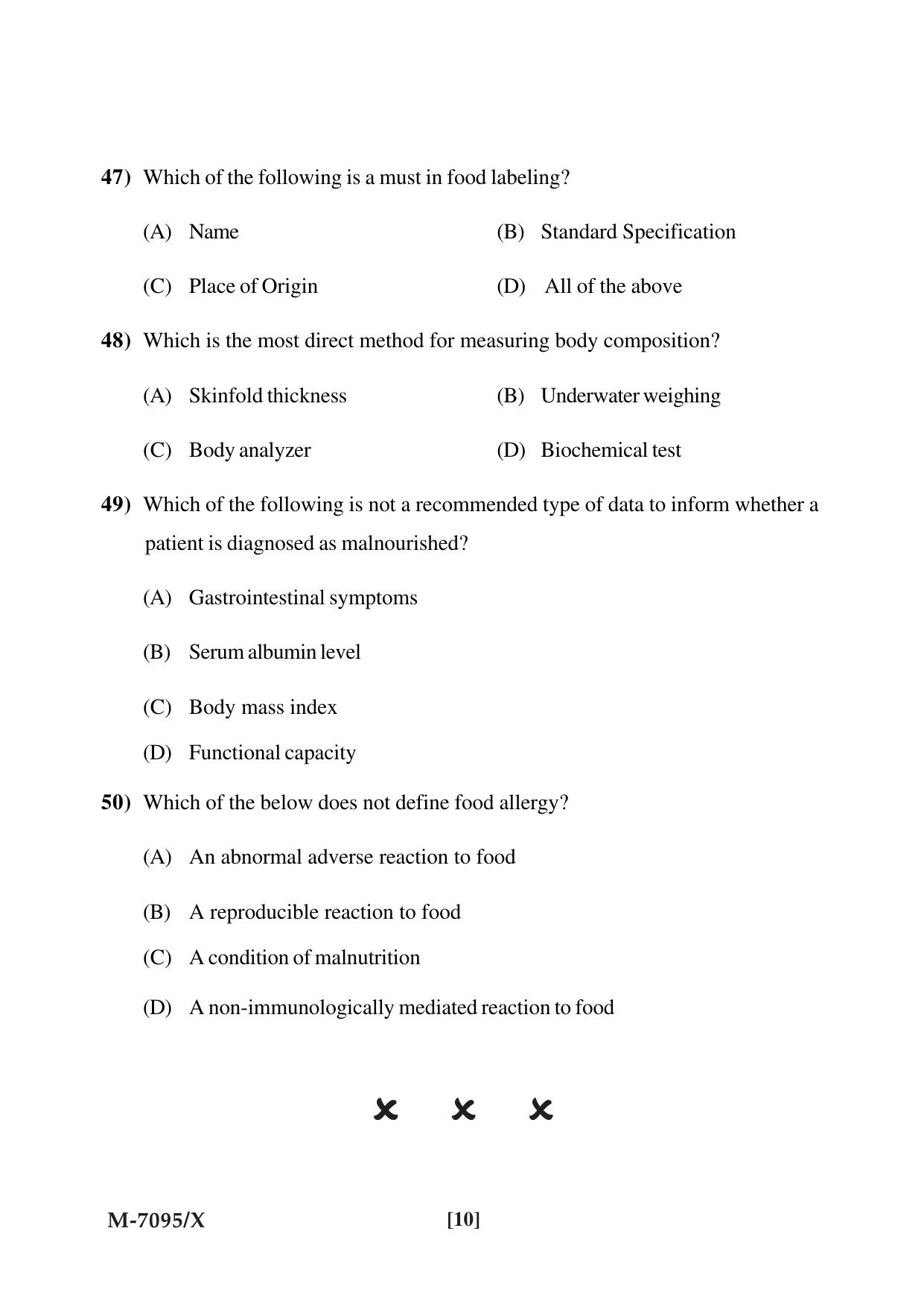 Mysore University PG Entrance Exam 2019: Food Science & Nutrition Question Paper - Page 10