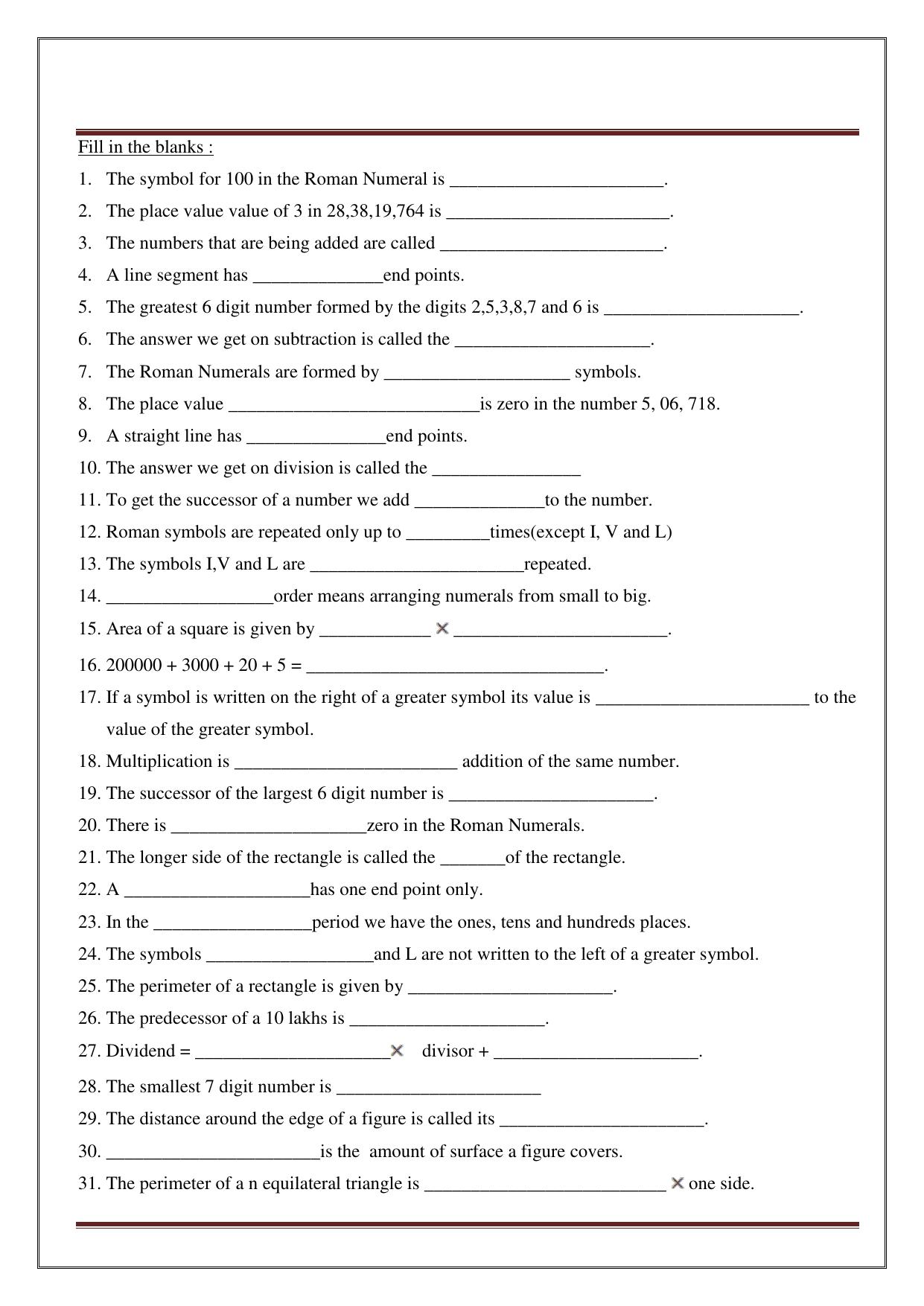 Worksheet for Class 4 Maths Assignment 13 - Page 1