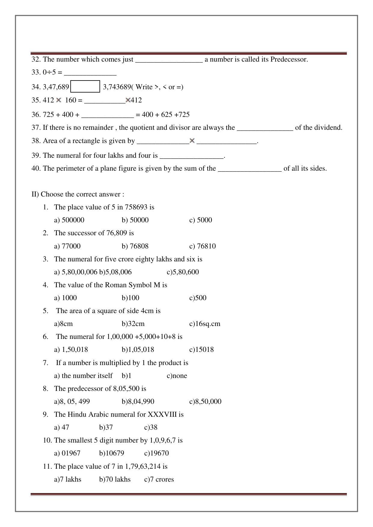 Worksheet for Class 4 Maths Assignment 13 - Page 2