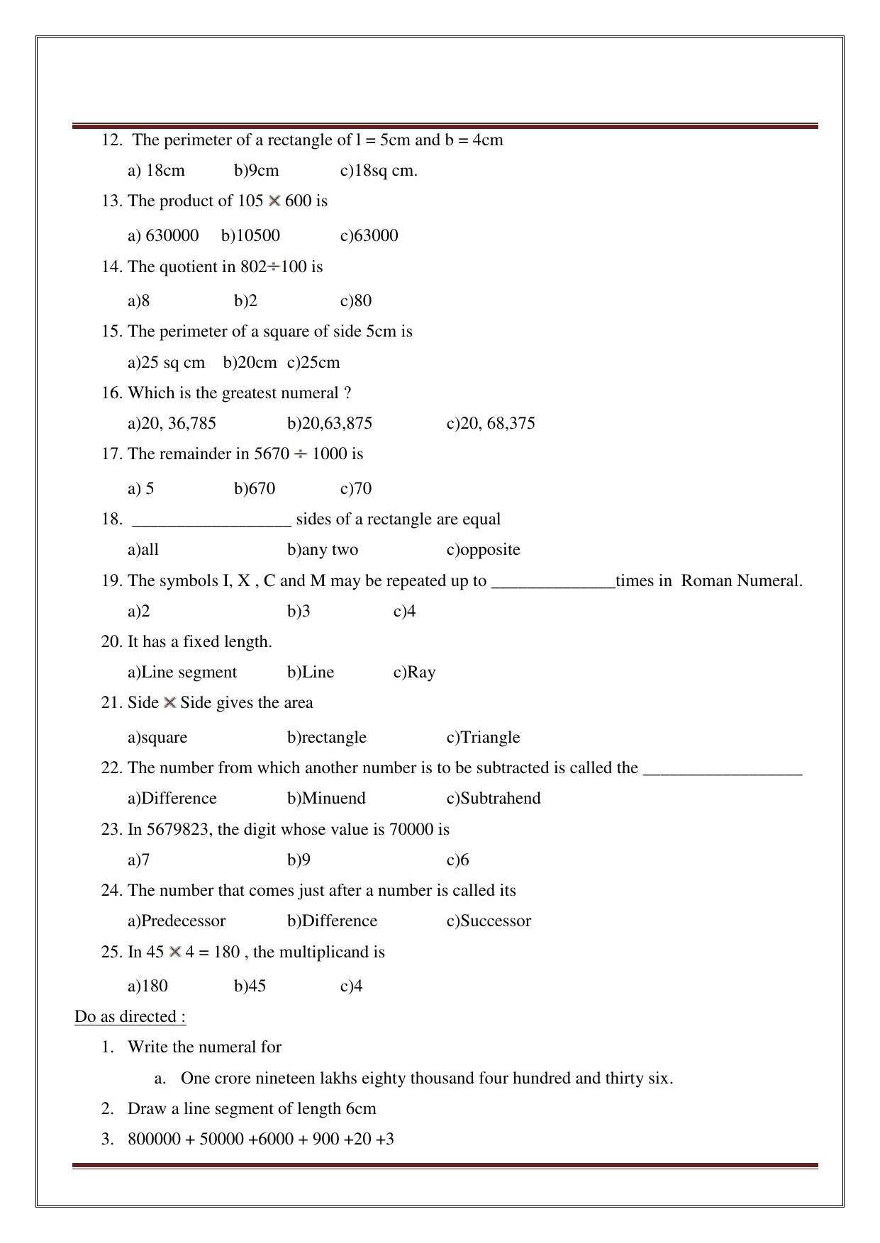 Worksheet for Class 4 Maths Assignment 13 - Page 3