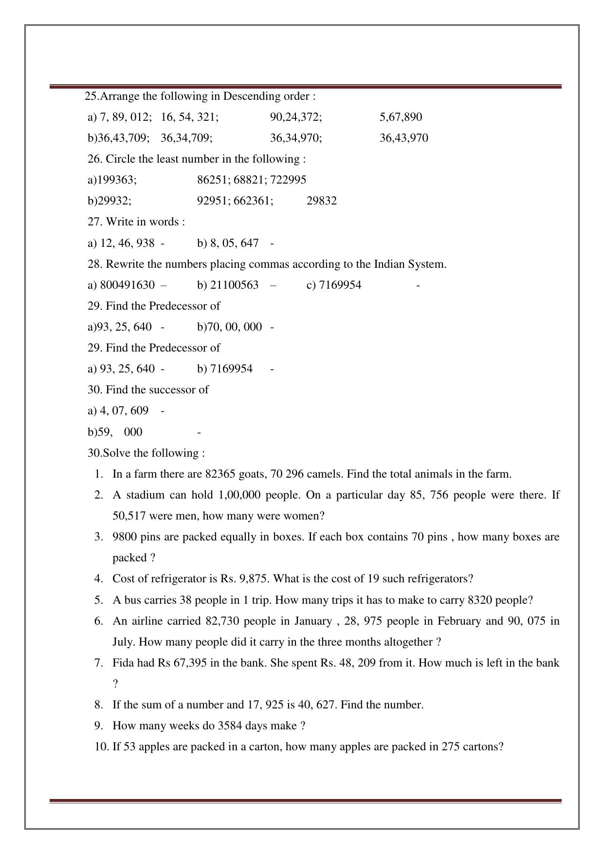 Worksheet for Class 4 Maths Assignment 13 - Page 7