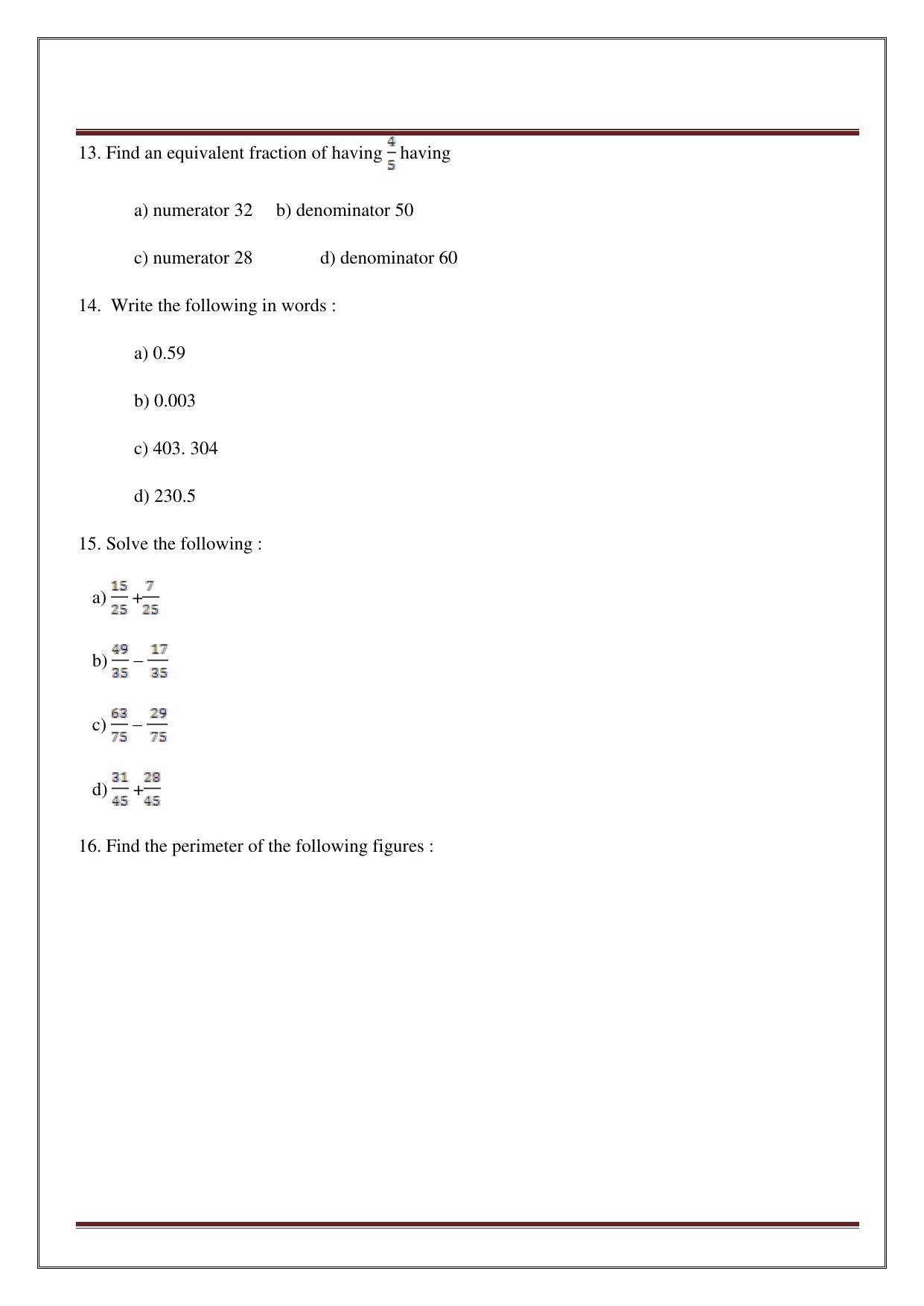 Worksheet for Class 4 Maths Assignment 13 - Page 19