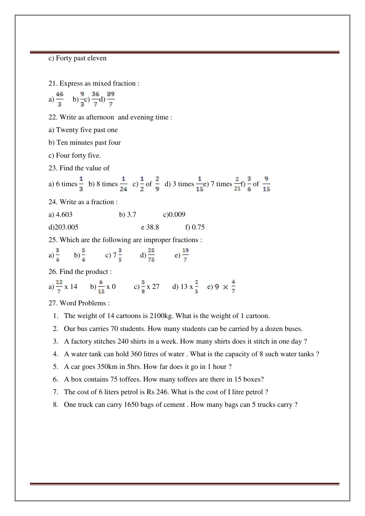 Worksheet for Class 4 Maths Assignment 13 - Page 21