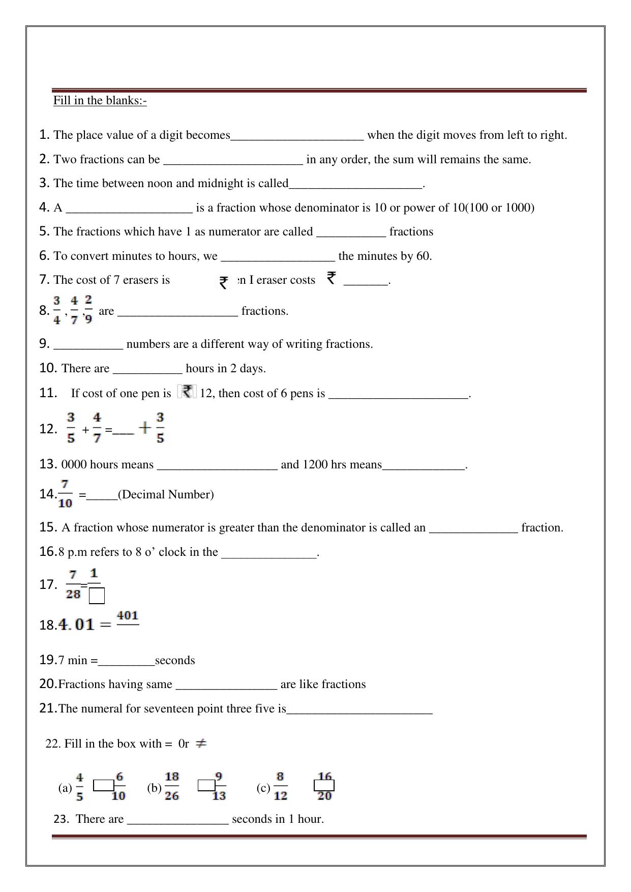 Worksheet for Class 4 Maths Assignment 13 - Page 25