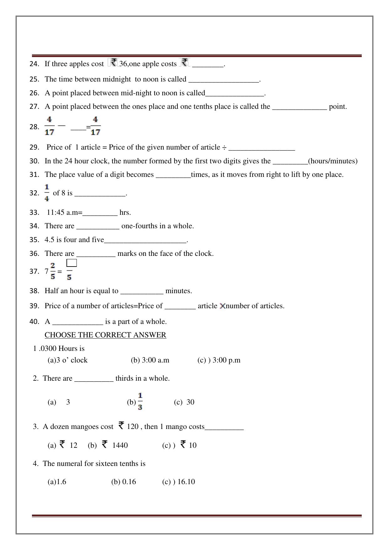 Worksheet for Class 4 Maths Assignment 13 - Page 26