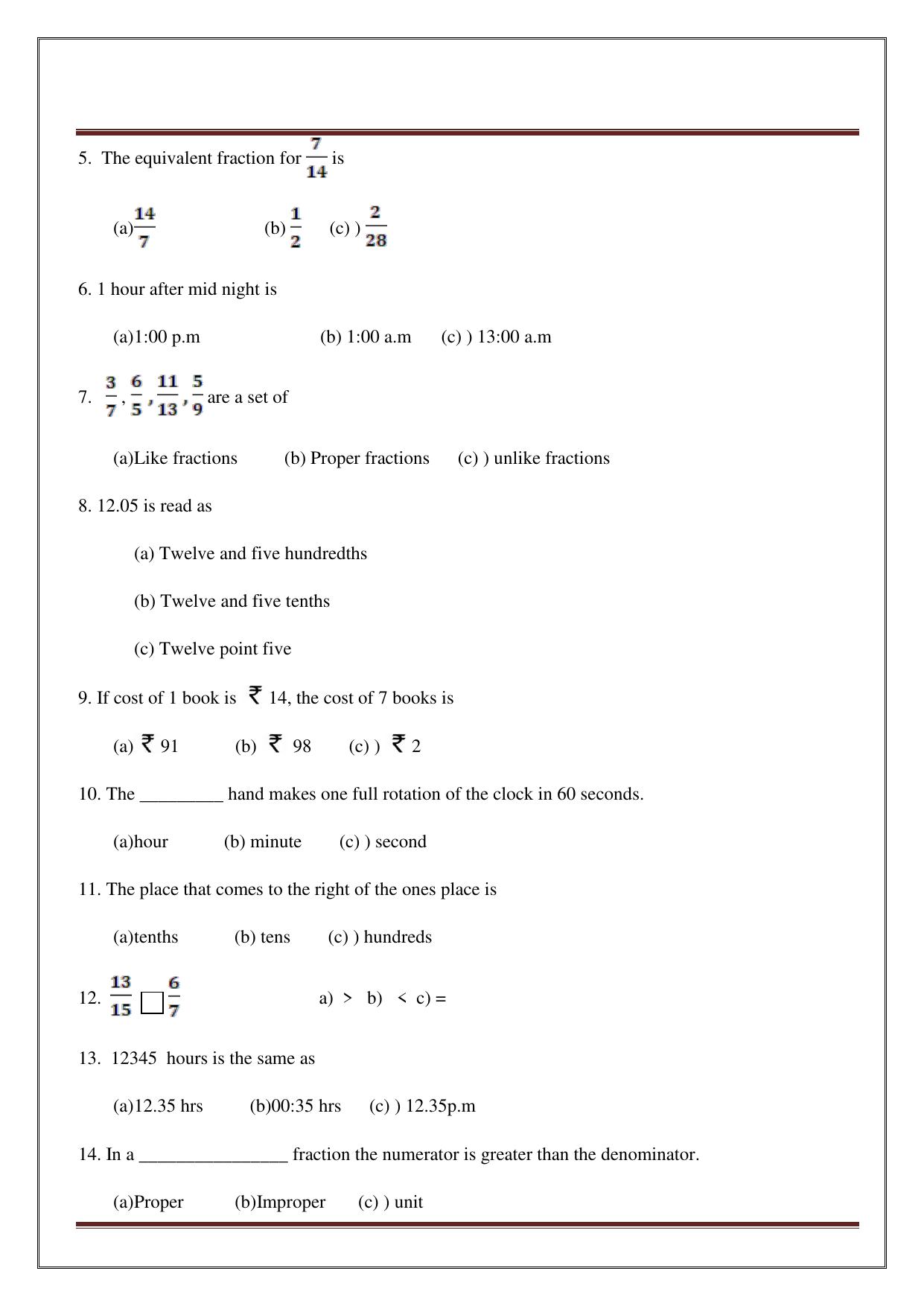 Worksheet for Class 4 Maths Assignment 13 - Page 27