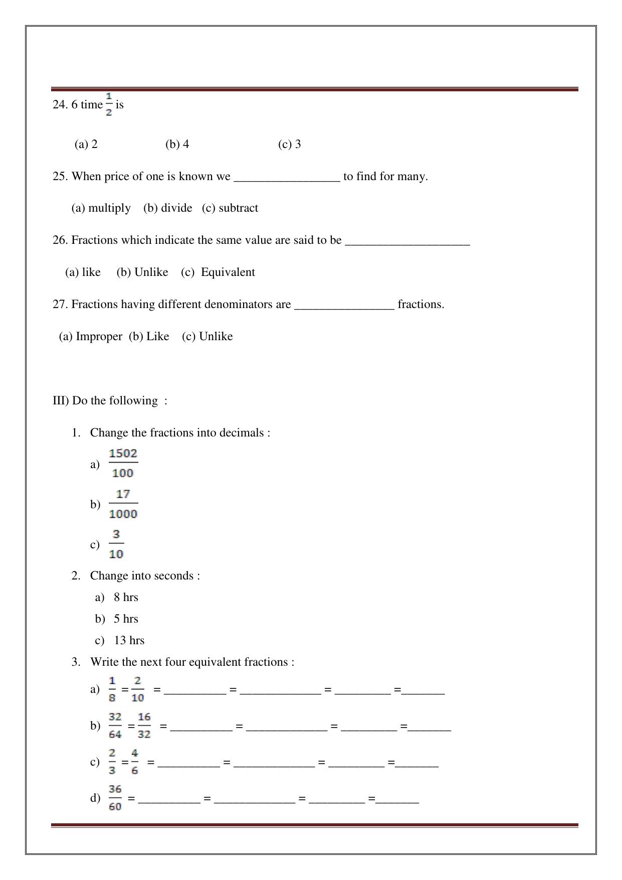 Worksheet for Class 4 Maths Assignment 13 - Page 29