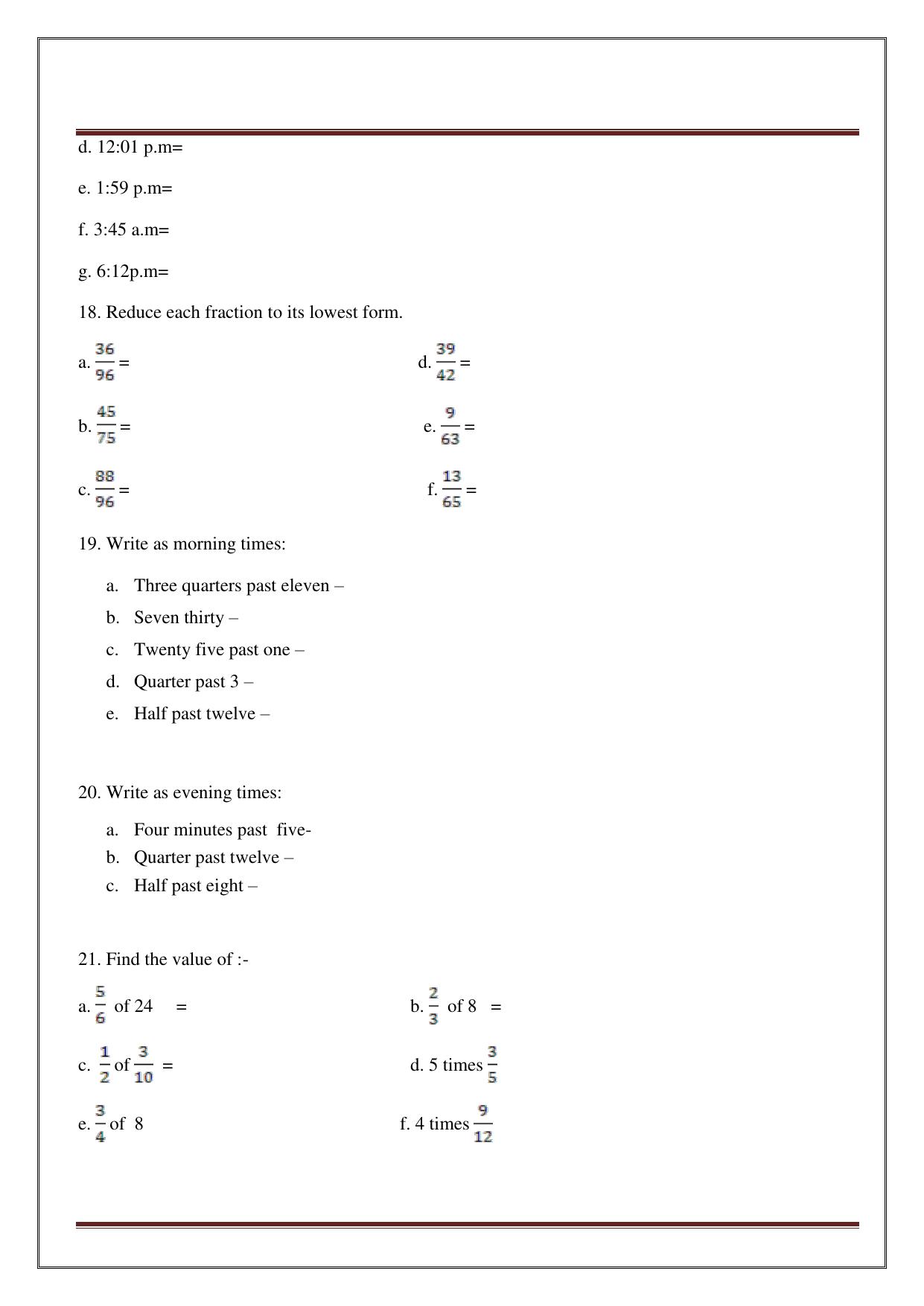 Worksheet for Class 4 Maths Assignment 13 - Page 33