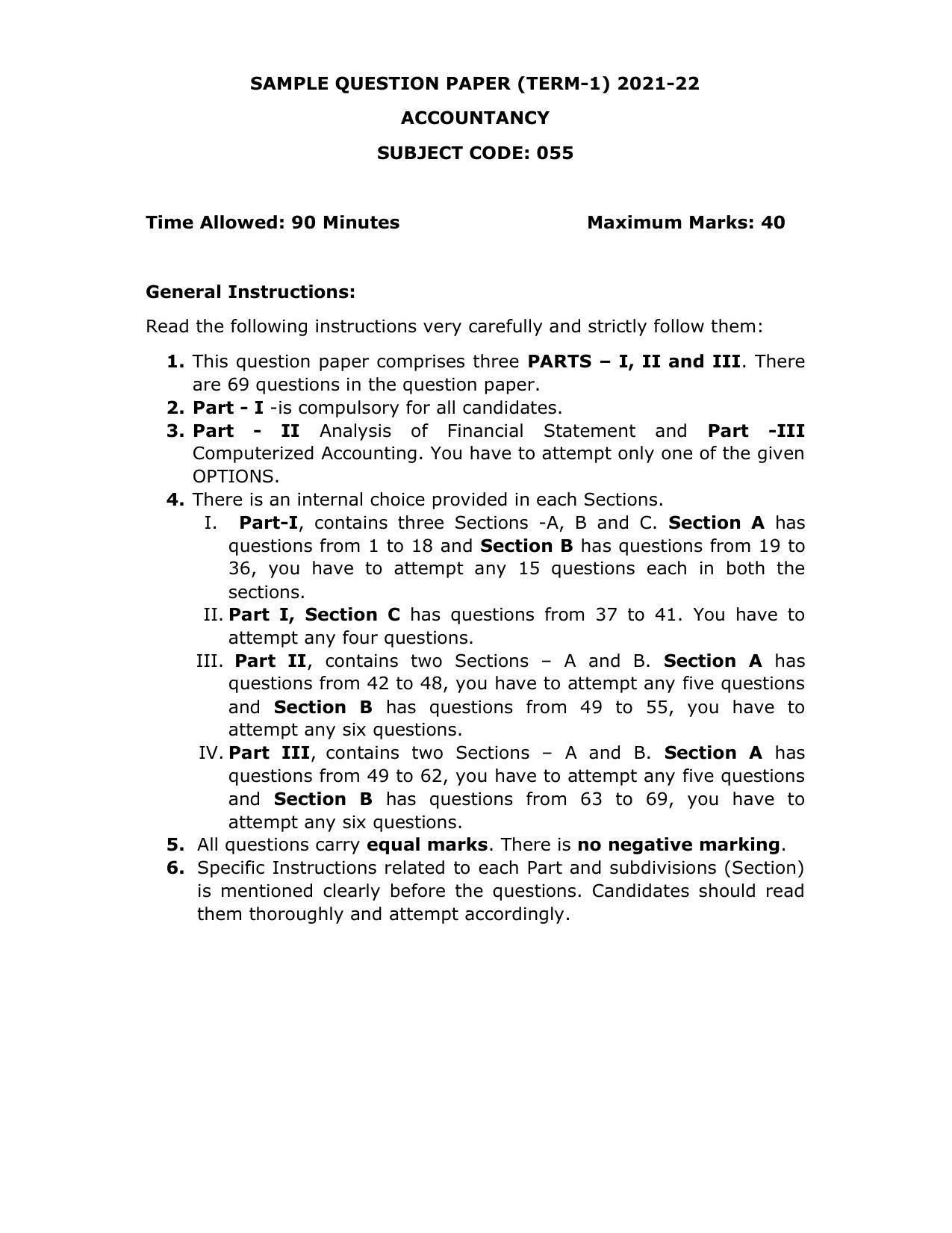 CBSE Class 12th Accountancy Sample Paper 2021-22 - Page 1