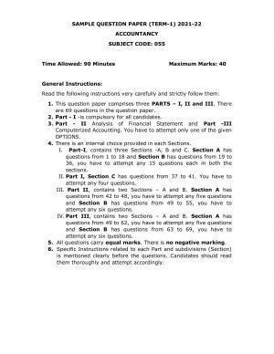 CBSE Class 12th Accountancy Sample Paper 2021-22