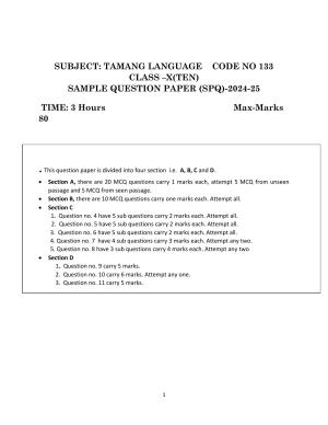CBSE Class 10 Tamang Sample Paper 2025