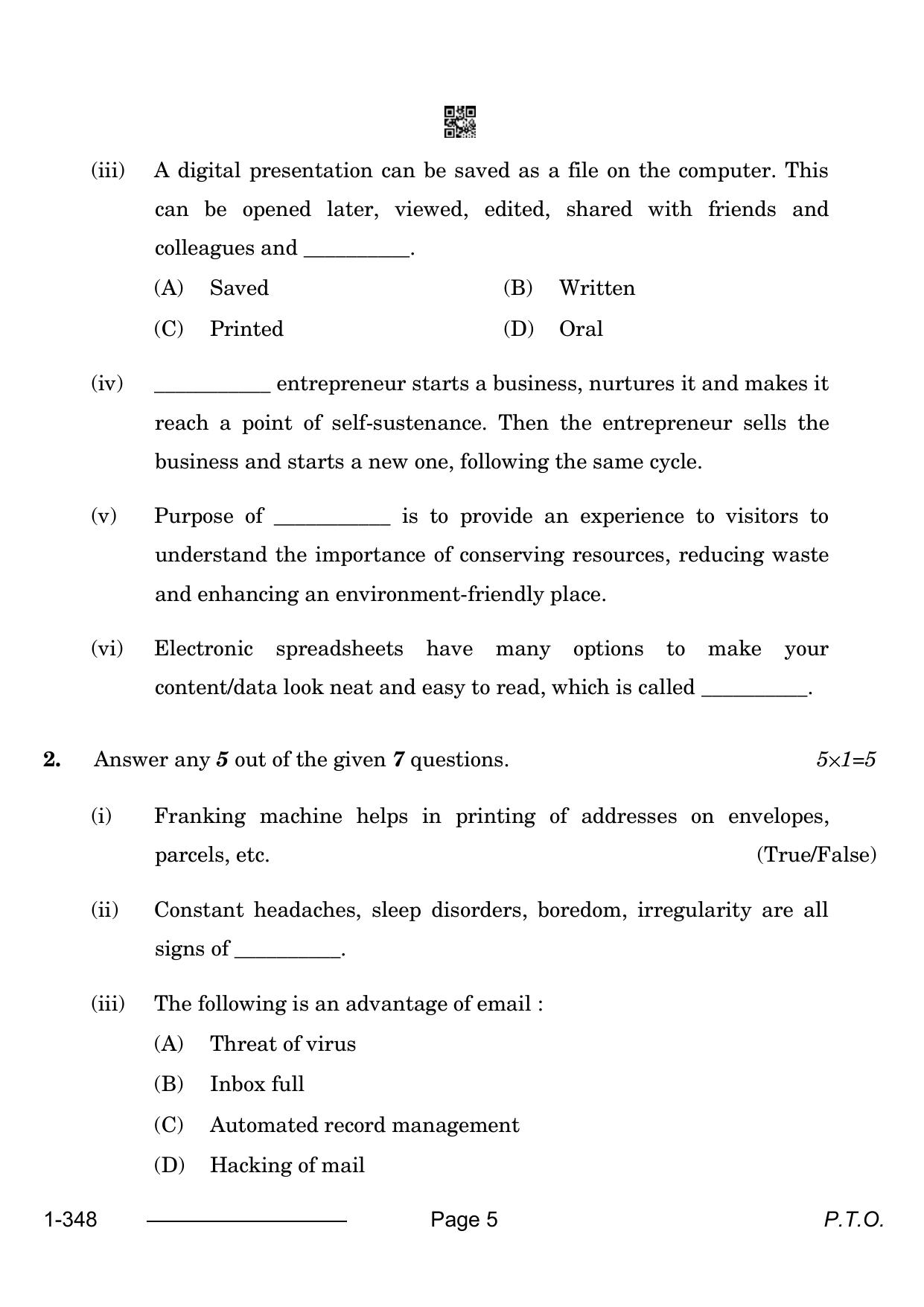 CBSE Class 12 Office Procedures & Practices 2024 Question Paper - Page 5