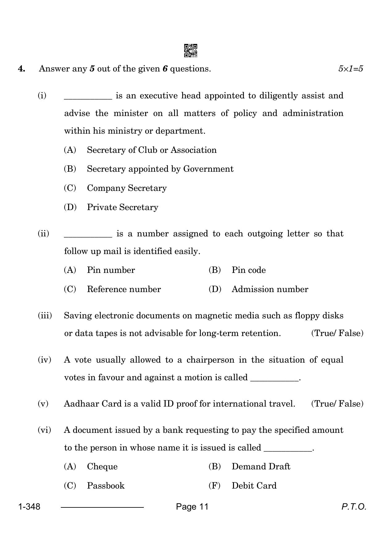 CBSE Class 12 Office Procedures & Practices 2024 Question Paper - Page 11