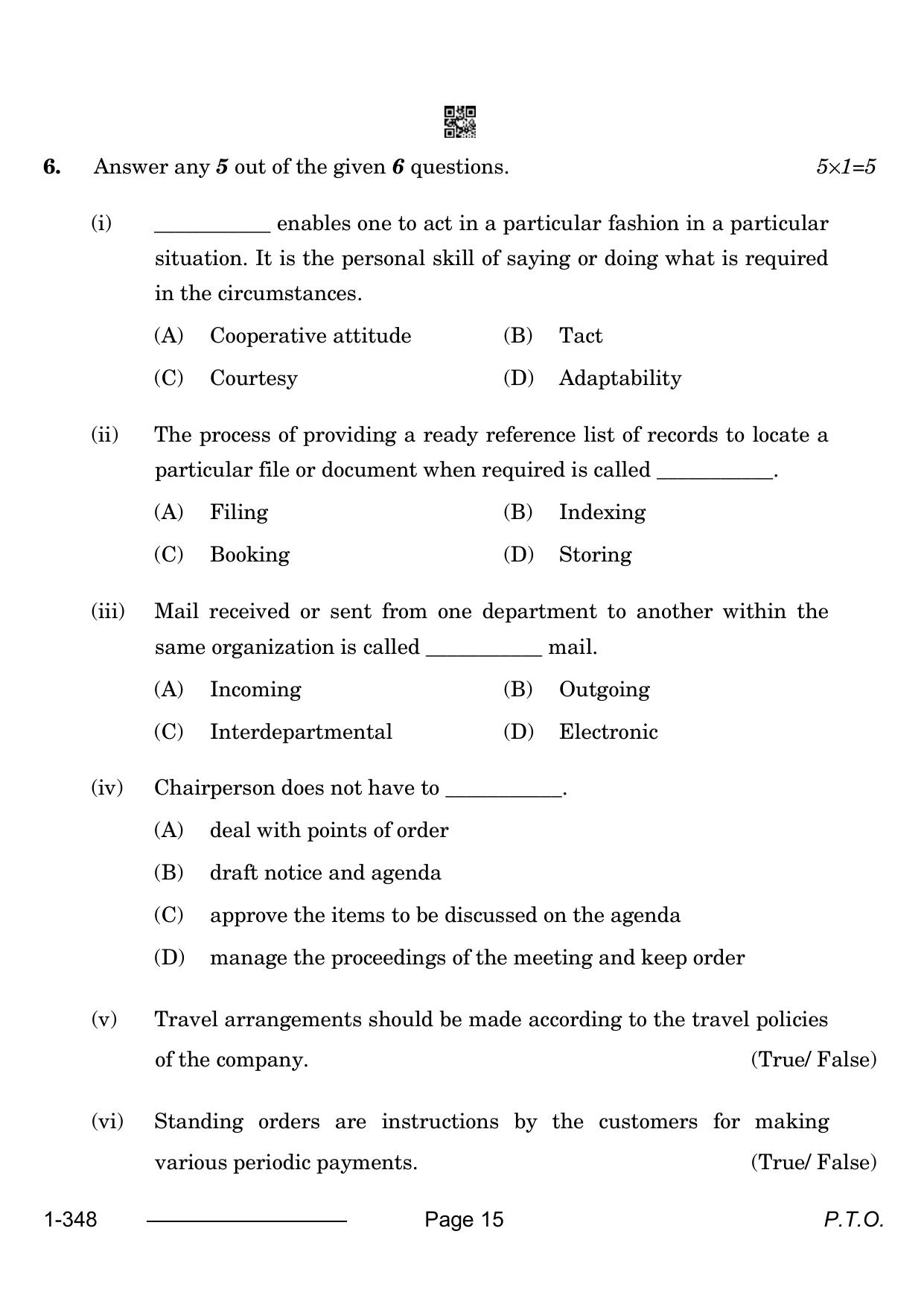CBSE Class 12 Office Procedures & Practices 2024 Question Paper - Page 15