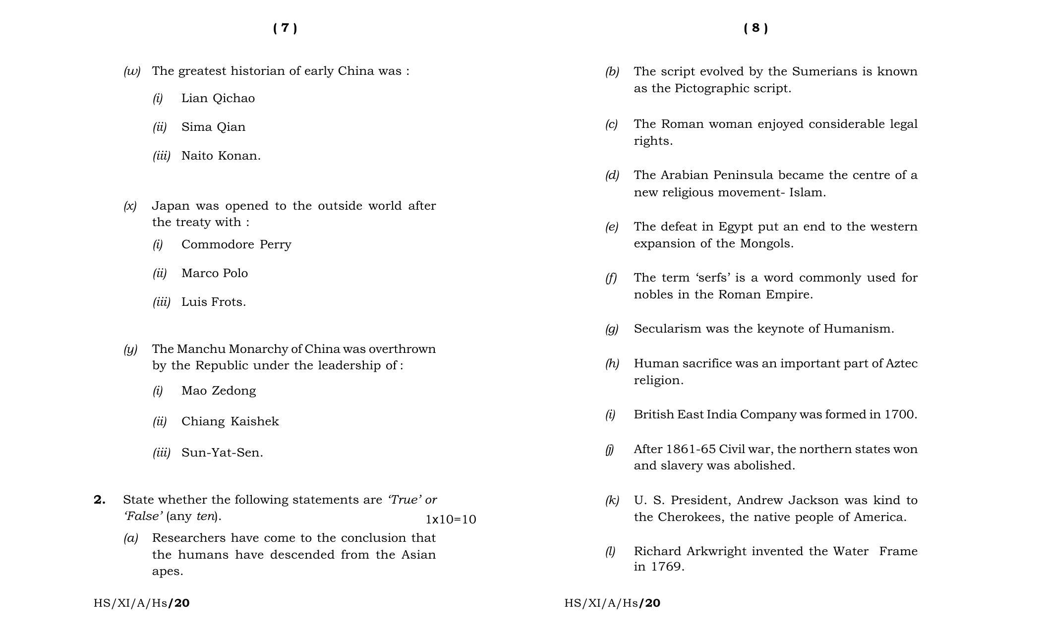 Meghalaya Board (MBOSE) Class 11 History 2020 Question Paper - Page 4