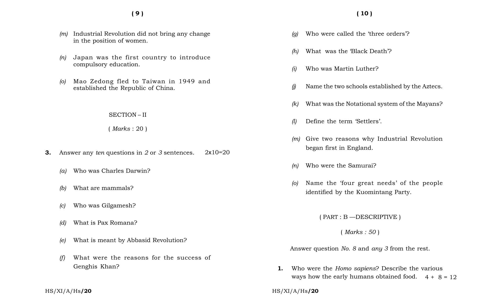 Meghalaya Board (MBOSE) Class 11 History 2020 Question Paper - Page 5