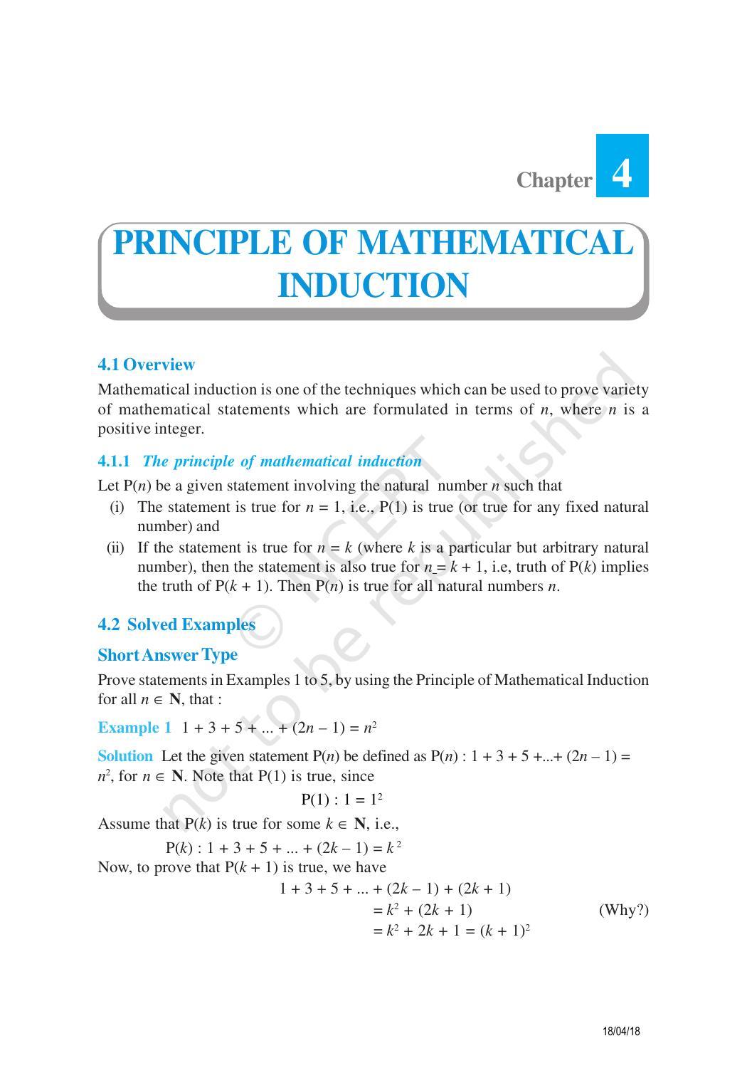NCERT Exemplar Book for Class 11 Maths: Chapter 4 Principle of Mathematical Induction - Page 1