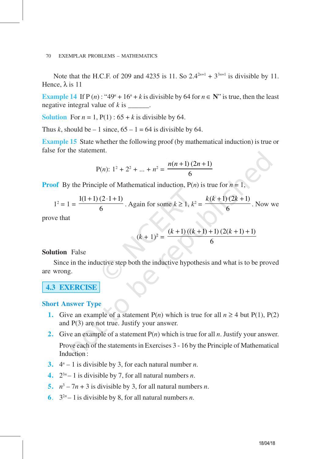 NCERT Exemplar Book for Class 11 Maths: Chapter 4 Principle of Mathematical Induction - Page 10