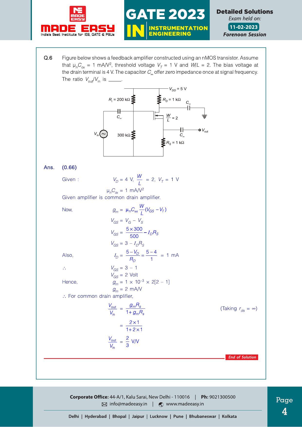 GATE 2023 Instrumentation Engineering (IN) Question Paper (Made Easy) - Page 5