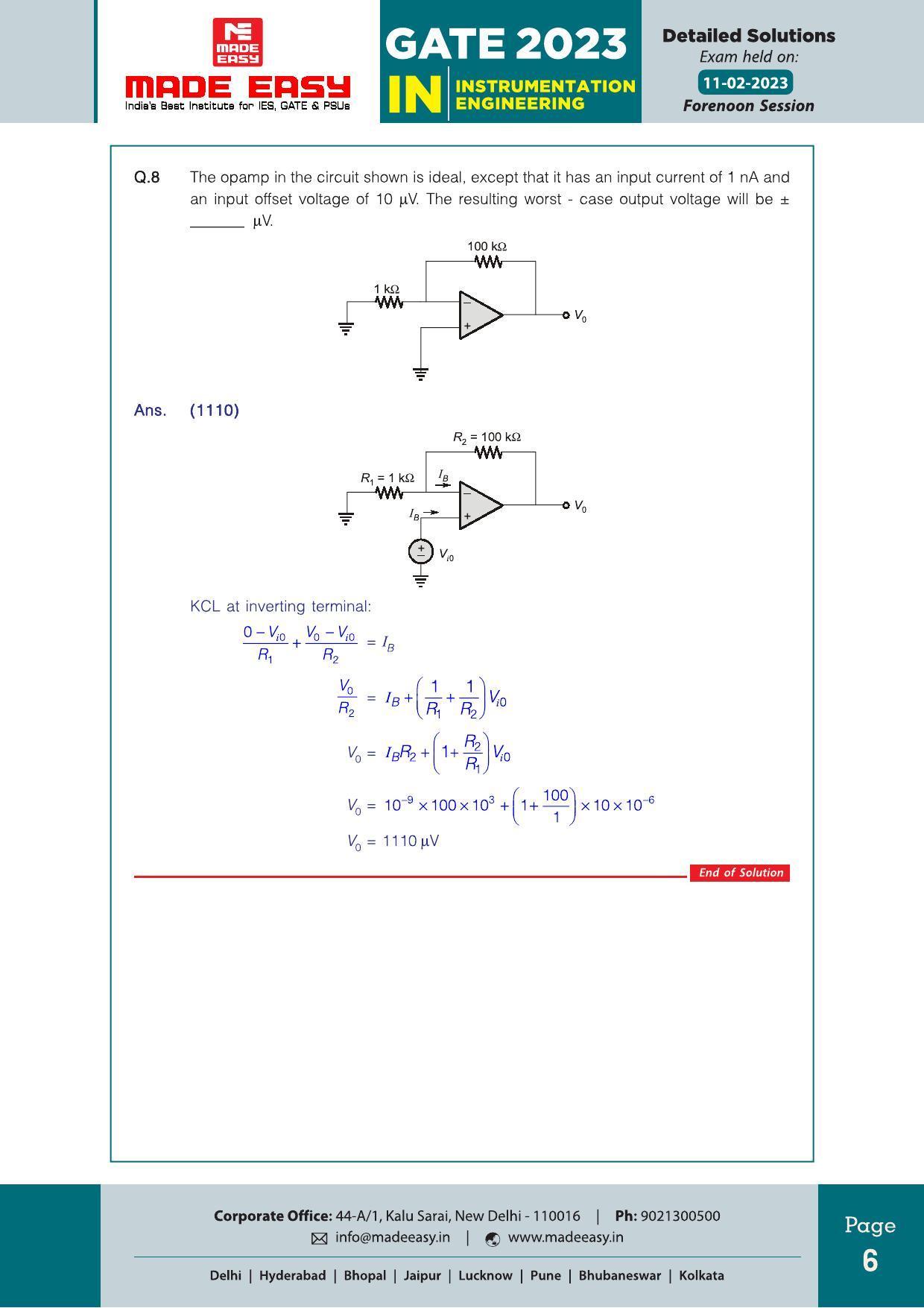 GATE 2023 Instrumentation Engineering (IN) Question Paper (Made Easy) - Page 8