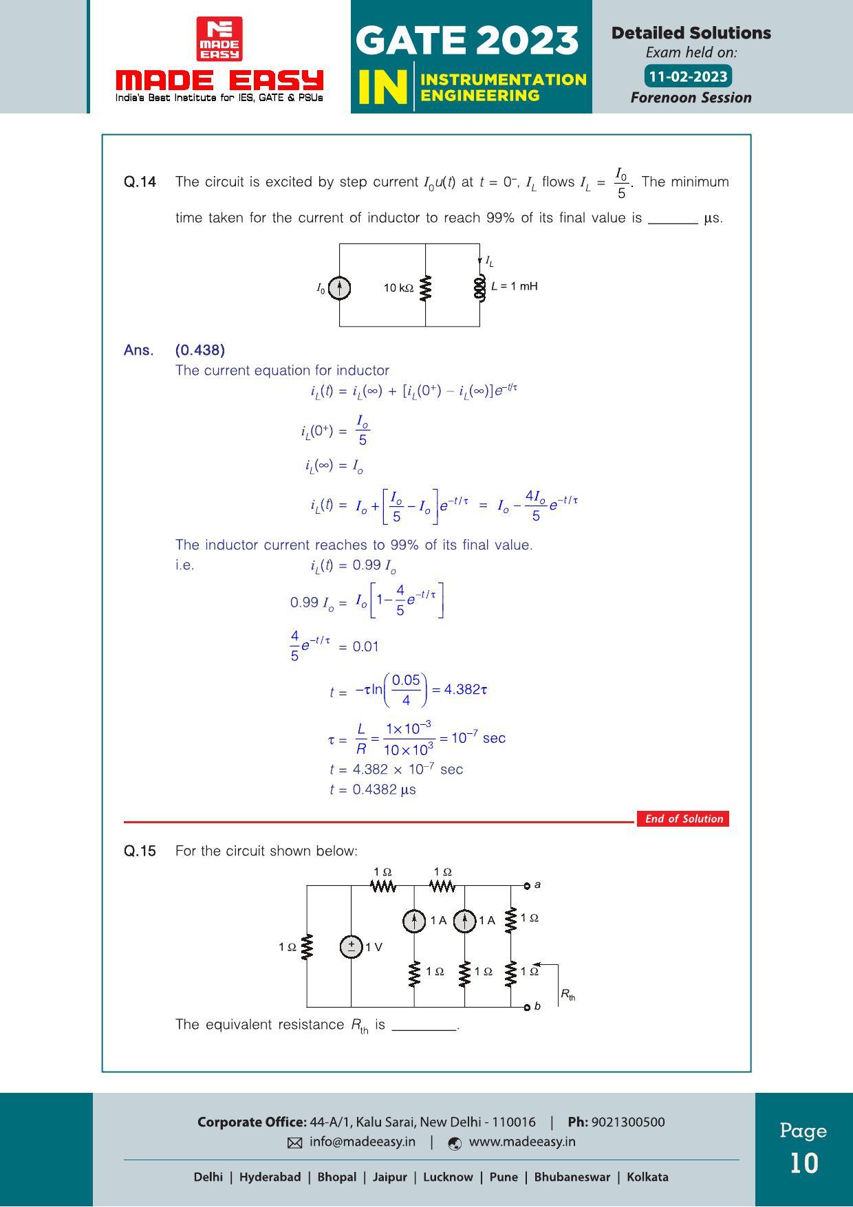 GATE 2023 Instrumentation Engineering (IN) Question Paper (Made Easy) - Page 13