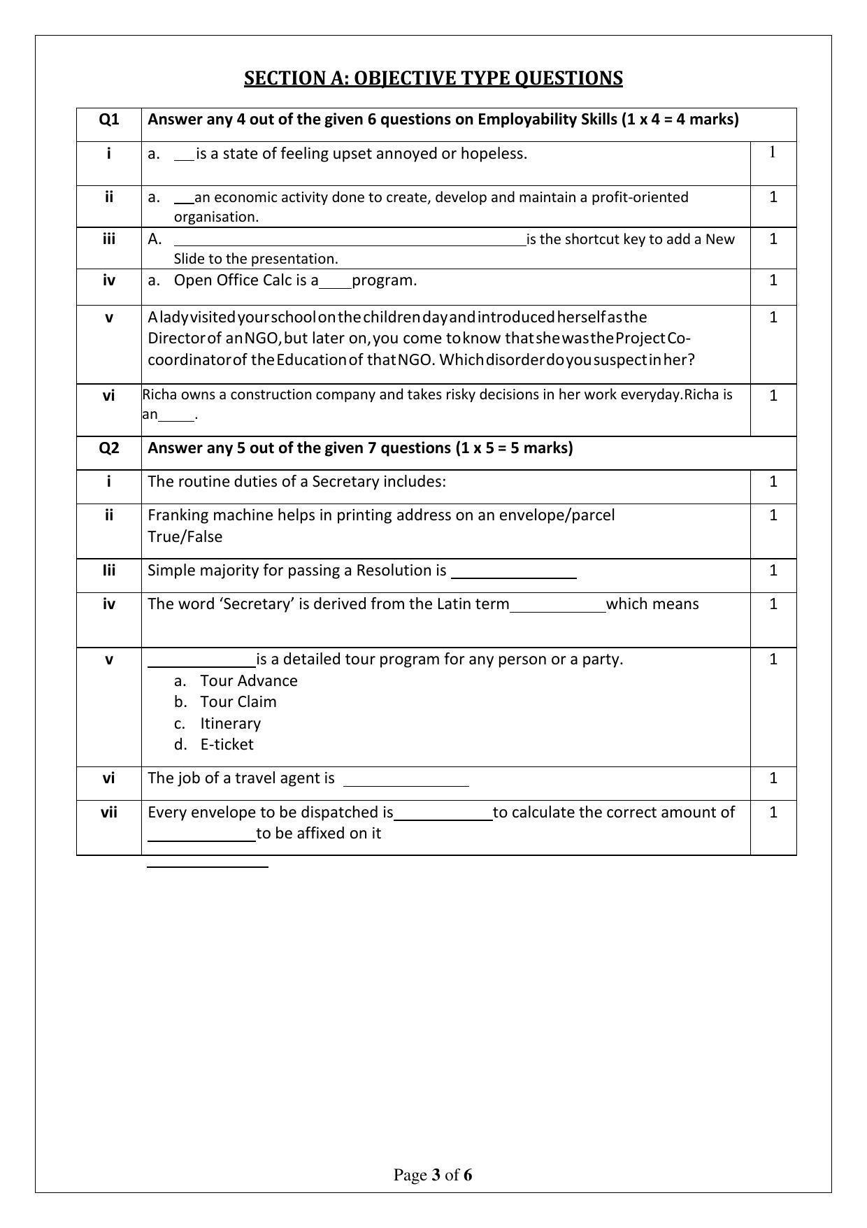 CBSE Class 12 Office Procedures & Practices (Skill Education) Sample
