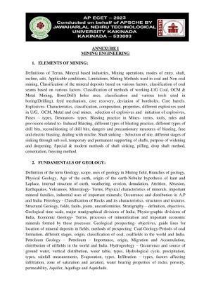 AP ECET MINING ENGINEERING Syllabus