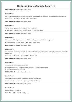 CUET UG Business Studies Sample Paper 1