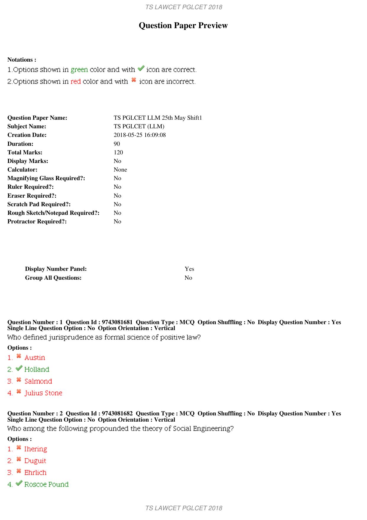 TS TS PGLCET 2018 Question Paper with Key - Page 1