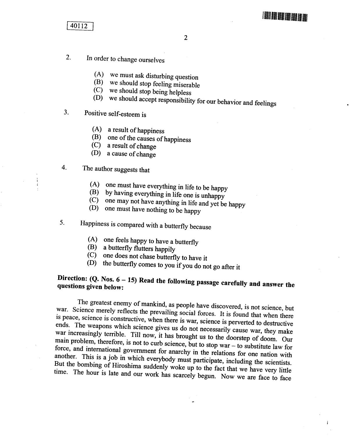 CUSAT CAT 2012 MBA Question Paper - Page 2