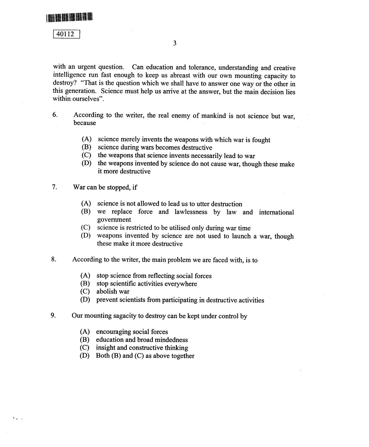 CUSAT CAT 2012 MBA Question Paper - Page 3
