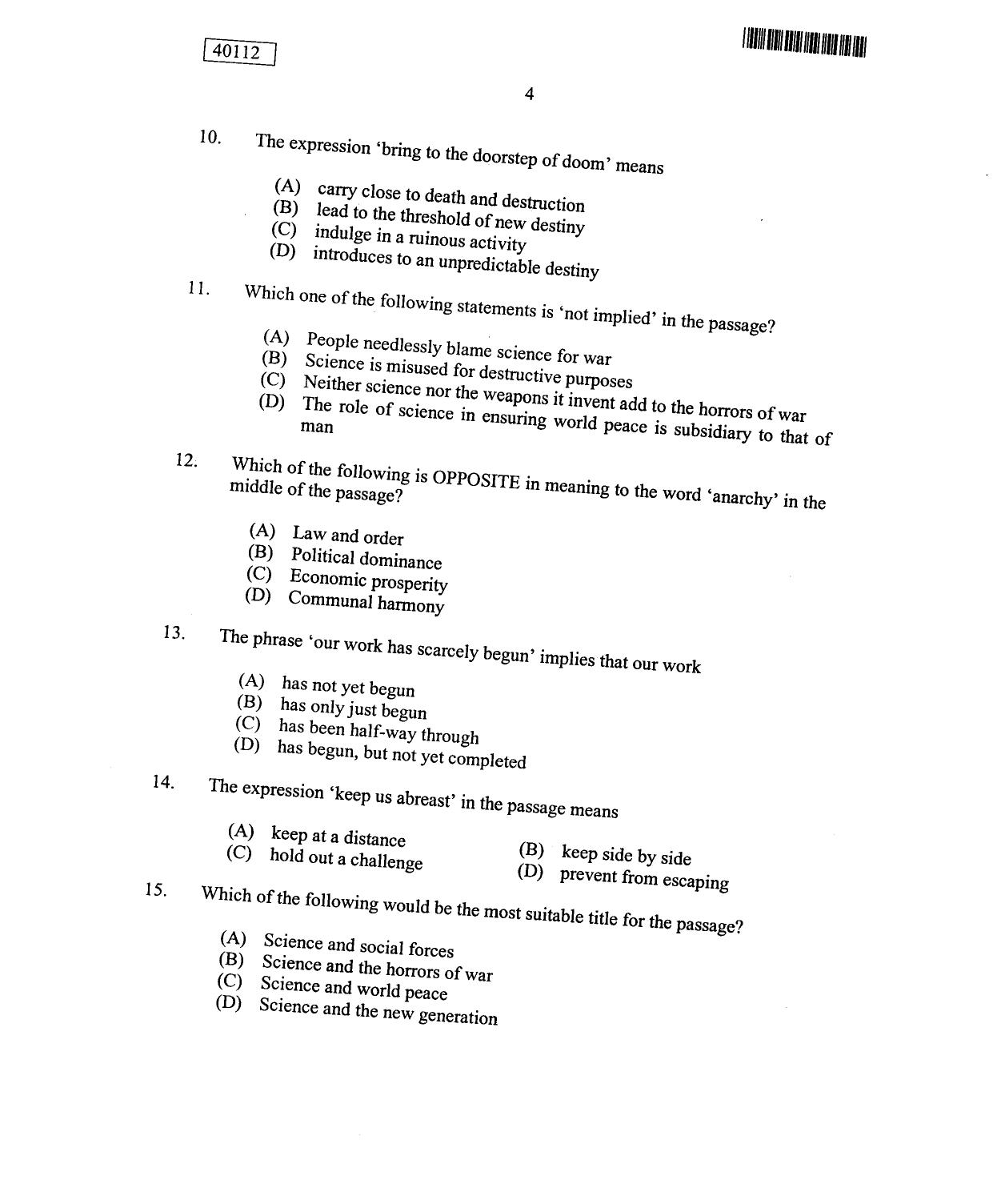 CUSAT CAT 2012 MBA Question Paper - Page 4