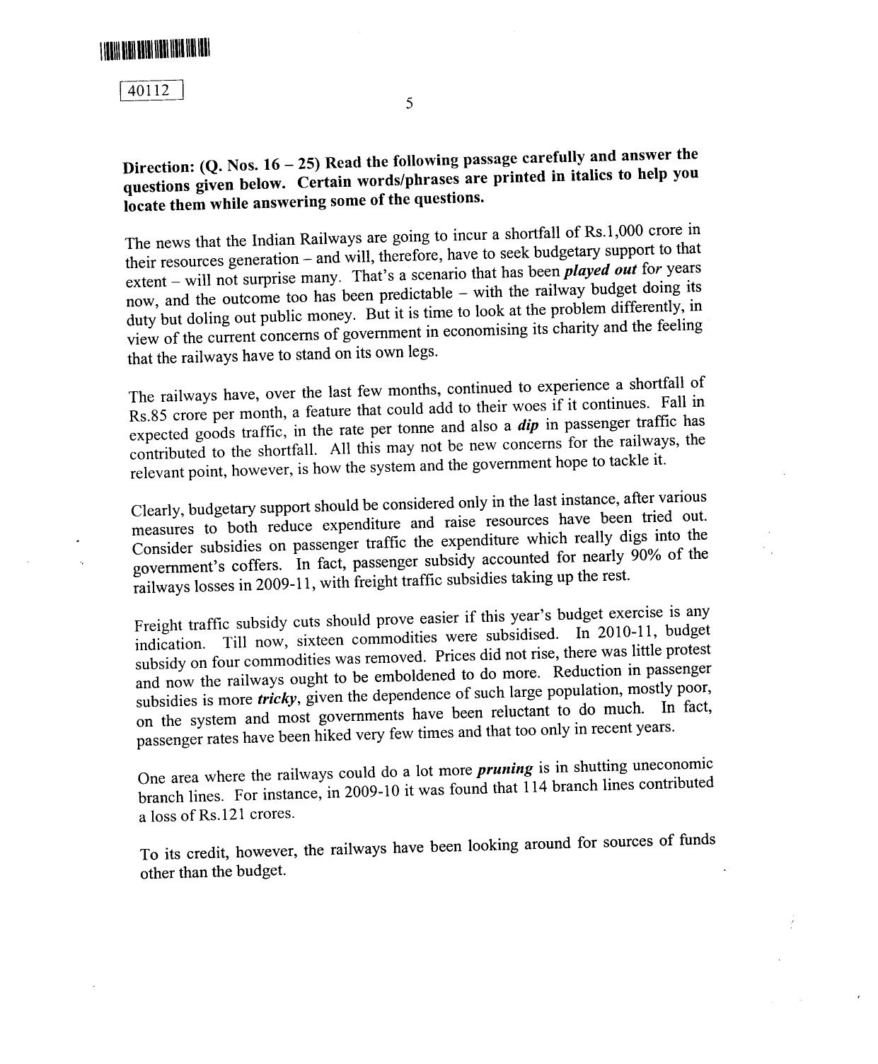 CUSAT CAT 2012 MBA Question Paper - Page 5