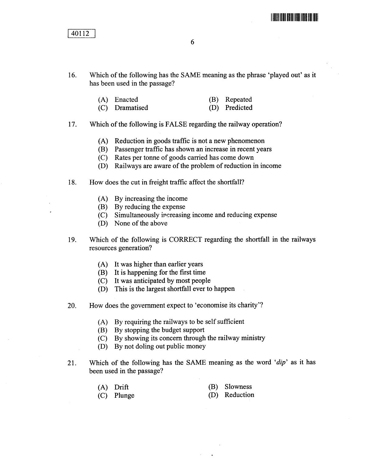 CUSAT CAT 2012 MBA Question Paper - Page 6