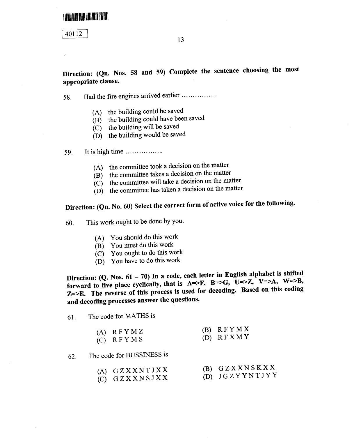 CUSAT CAT 2012 MBA Question Paper - Page 13
