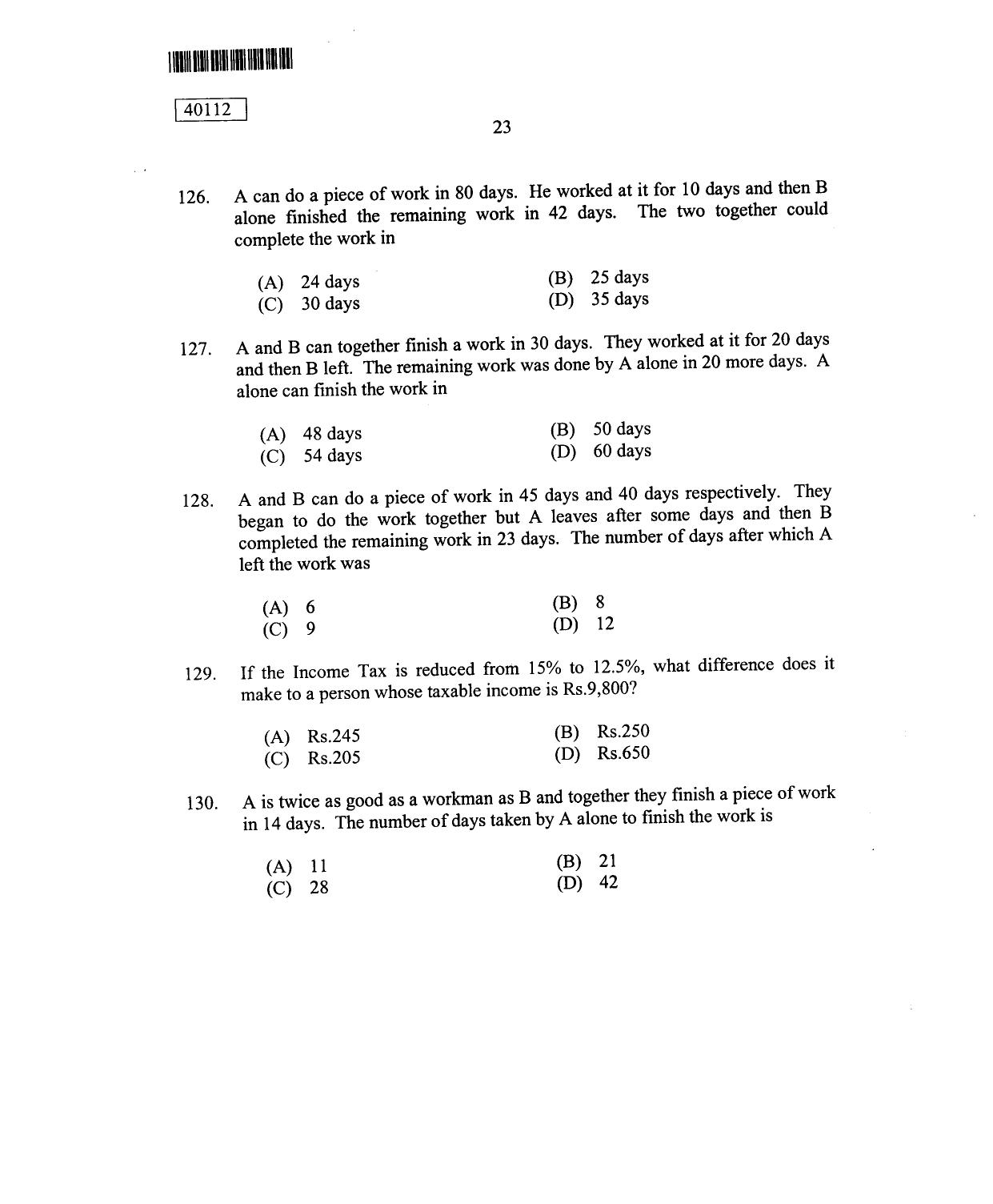 CUSAT CAT 2012 MBA Question Paper - Page 23