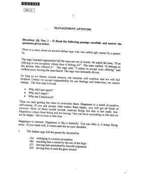 CUSAT CAT 2012 MBA Question Paper